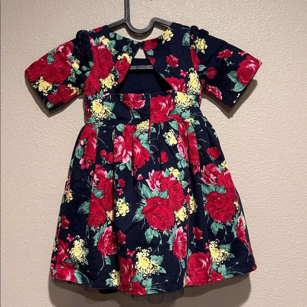 Janie And Jack Girl's Navy Floral Dress Bow Cut Out Back Size 3 yr (little girl)